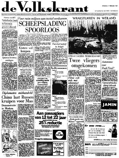 Voorpagina De Volkskrant 07-02-1967