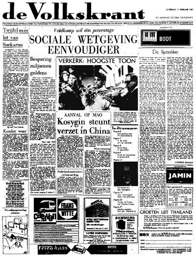 Voorpagina De Volkskrant 11-02-1967