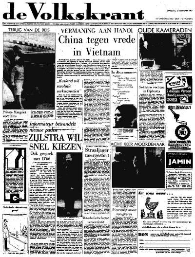 Voorpagina De Volkskrant 21-02-1967
