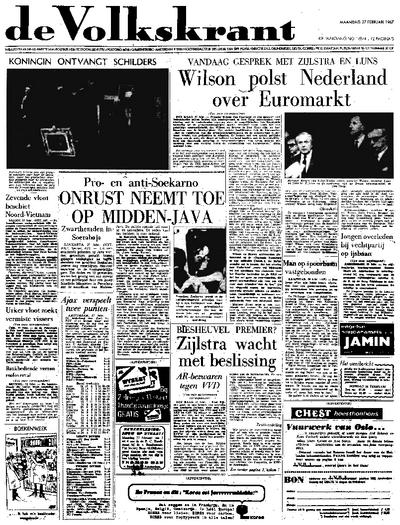 Voorpagina De Volkskrant 27-02-1967
