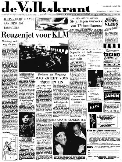 Voorpagina De Volkskrant 02-03-1967