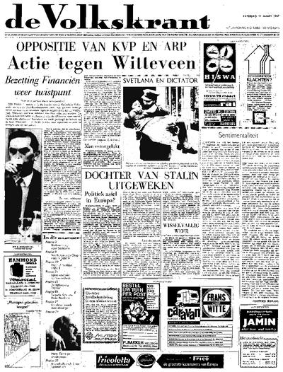 Voorpagina De Volkskrant 11-03-1967