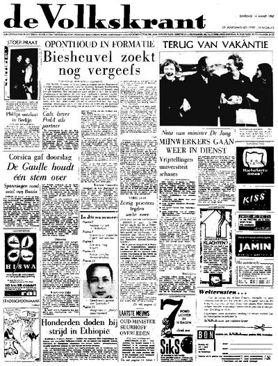 Voorpagina De Volkskrant 14-03-1967