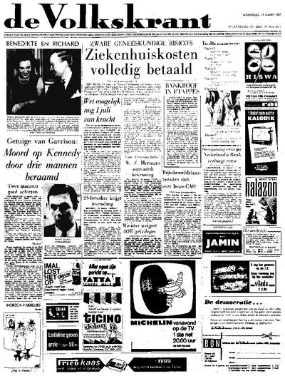 Voorpagina De Volkskrant 15-03-1967