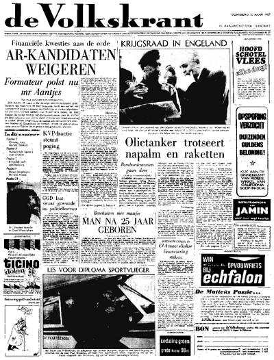 Voorpagina De Volkskrant 30-03-1967