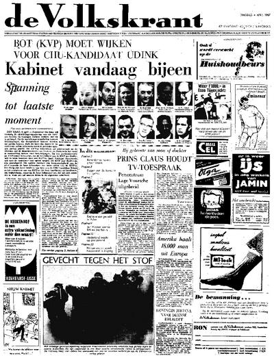 Voorpagina De Volkskrant 04-04-1967