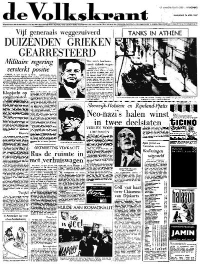 Voorpagina De Volkskrant 24-04-1967