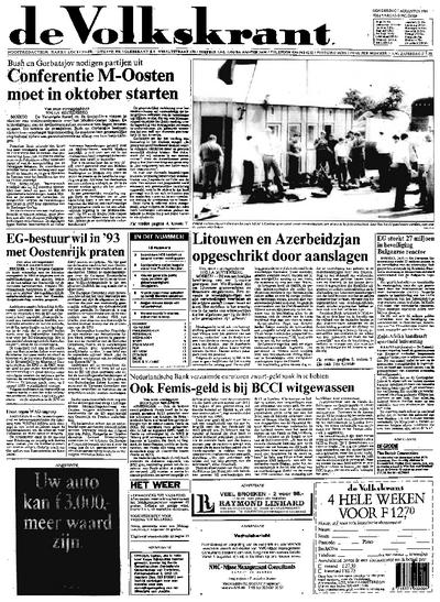 Voorpagina De Volkskrant 01-08-1991