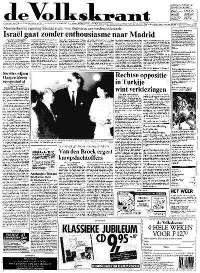 Voorpagina De Volkskrant 21-10-1991