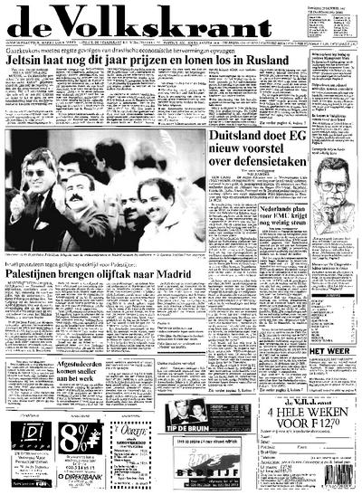 Voorpagina De Volkskrant 29-10-1991