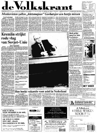 Voorpagina De Volkskrant 27-12-1991