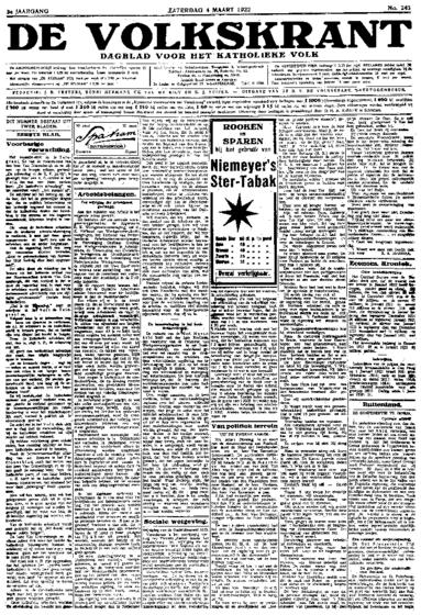 Voorpagina De Volkskrant 04-03-1922