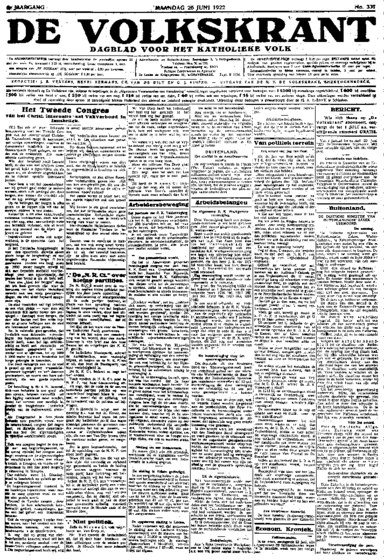 Voorpagina De Volkskrant 26-06-1922