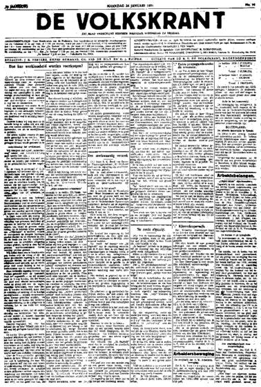 Voorpagina De Volkskrant 24-01-1921
