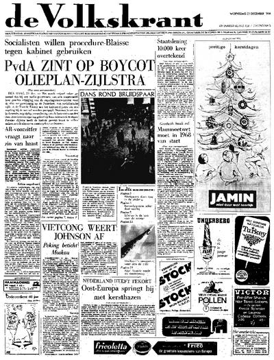 Voorpagina De Volkskrant 21-12-1966