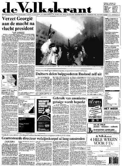 Voorpagina De Volkskrant 07-01-1992