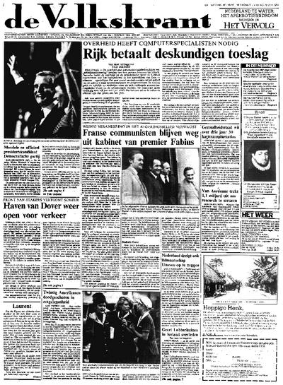 Voorpagina De Volkskrant 20-07-1984
