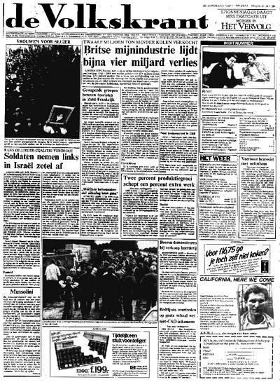 Voorpagina De Volkskrant 27-07-1984