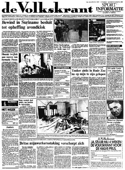 Voorpagina De Volkskrant 06-08-1984