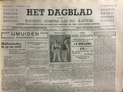 krant geboortedag titel Het Dagblad voor IJmuiden Egmond aan Zee en Katwijk